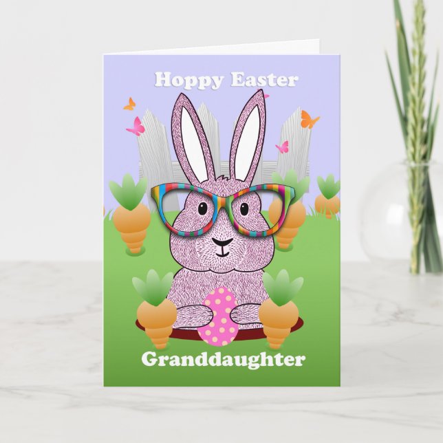 Granddaughter, Hoppy Easter With Rabbit Glasses Holiday Card (Front)