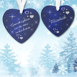 Granddaughter is the Star Ornament<br><div class="desc">Here's a wonderful keepsake ornament for a grandparent to give to a granddaughter for Christmas, her birthday, graduation, or any special occasion. It features silver heart and star images against a deep blue background. In the centre is your customised text in white. Currently, the text says "Granddaughters are the stars...</div>