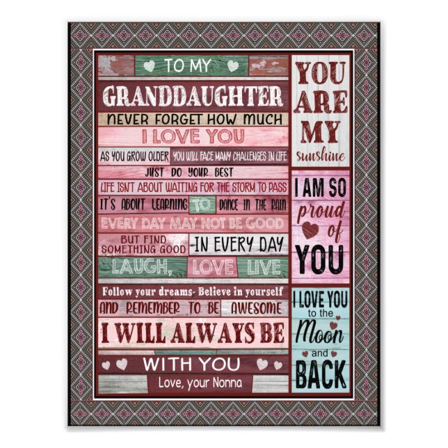Granddaughter Lovers | Letter To My Granddaughter Photo Print (Front)