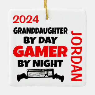 Granddaughter Loves Playing Video Games Ceramic Ornament