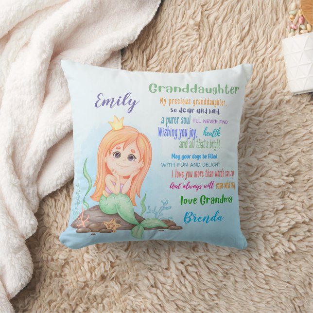 Granddaughter Mermaid Gift Custom Poem Add Name Cushion (Blanket)
