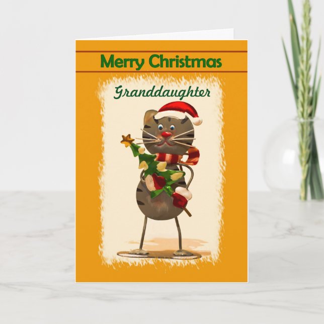 Granddaughter / Merry Christmas - Funky Cat Holiday Card (Front)
