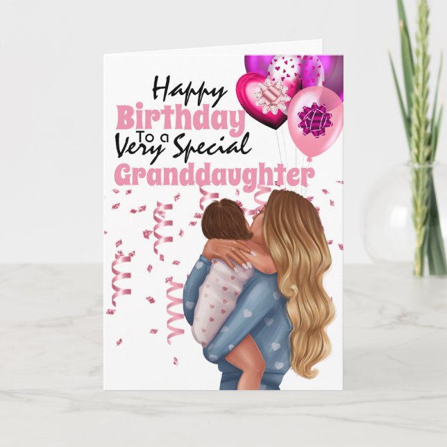 Granddaughter mother child illustration balloons card (Front)