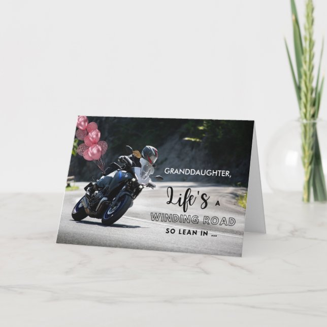 Granddaughter Motorcycle Themed Birthday on Curve Card (Front)