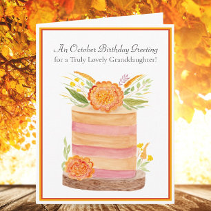 Granddaughter October Birthday Marigolds on Cake Card