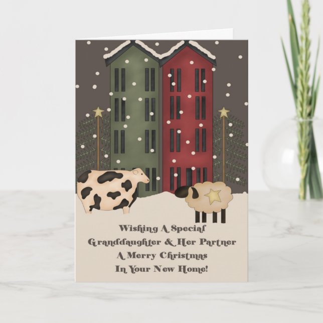 Granddaughter & Partner 1st Christmas in New Home Holiday Card (Front)