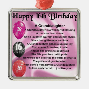 Granddaughter Poem 16th Birthday Metal Tree Decoration