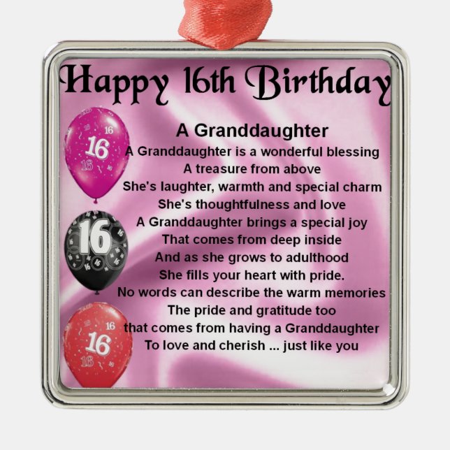 Granddaughter Poem 16th Birthday Metal Tree Decoration (Front)
