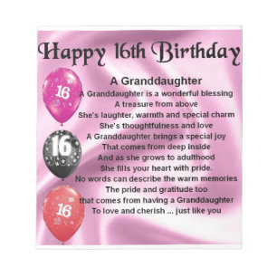 Granddaughter Poem 16th Birthday Notepad