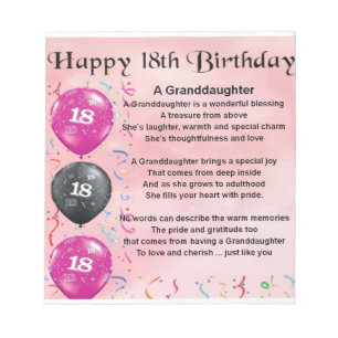 Granddaughter Poem - 18th Birthday Notepad