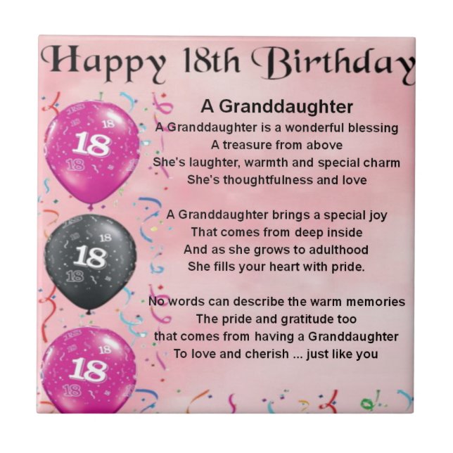 Granddaughter Poem - 18th Birthday Tile (Front)
