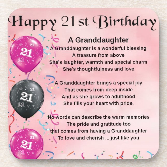 Granddaughter Poem - 21st Birthday Coaster (Front)