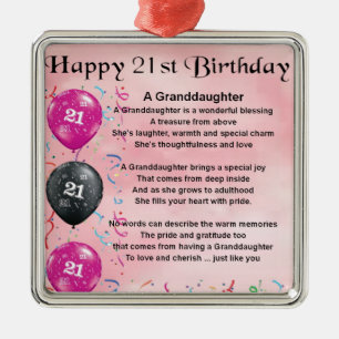 Granddaughter Poem - 21st Birthday Metal Tree Decoration