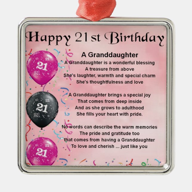 Granddaughter Poem - 21st Birthday Metal Tree Decoration (Front)