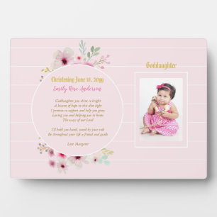 Granddaughter POEM Christening PHOTO Pink Flowers Plaque