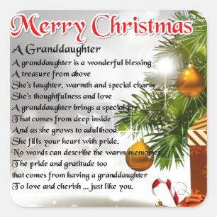 Granddaughter Poem - Christmas Design Square Sticker
