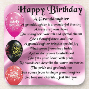 Granddaughter Poem - Happy Birthday Design Coaster