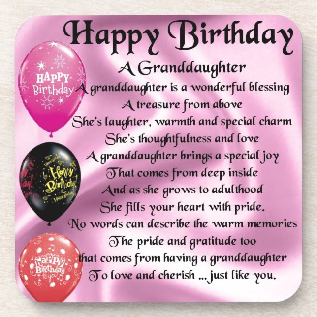 Granddaughter Poem - Happy Birthday Design Coaster (Front)