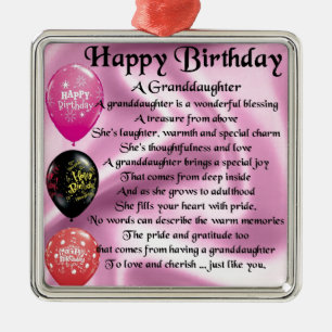 Granddaughter Poem - Happy Birthday Design Metal Tree Decoration