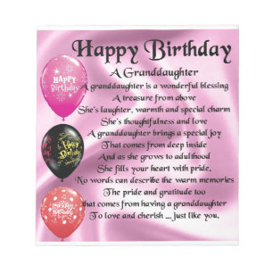Granddaughter Poem - Happy Birthday Design Notepad