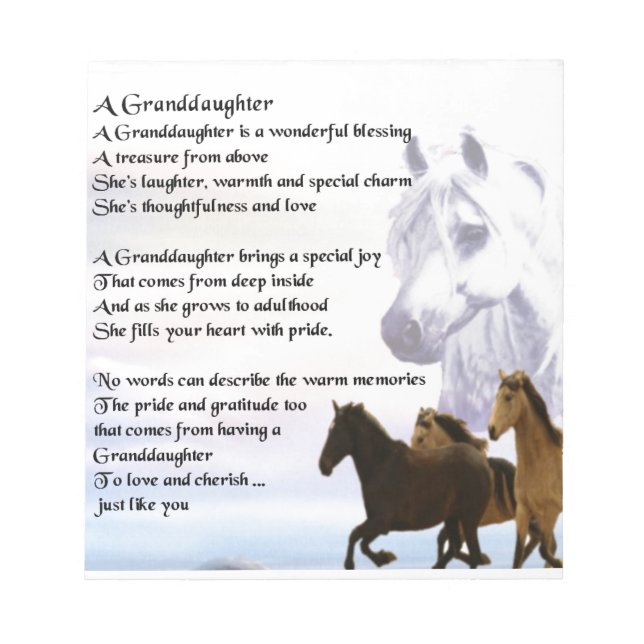 Granddaughter Poem - Horses Design Notepad (Front)