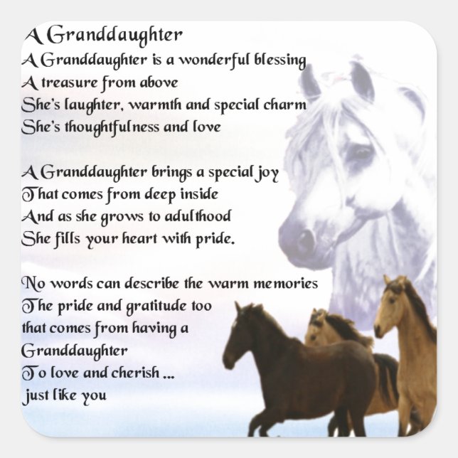 Granddaughter Poem - Horses Design Square Sticker (Front)