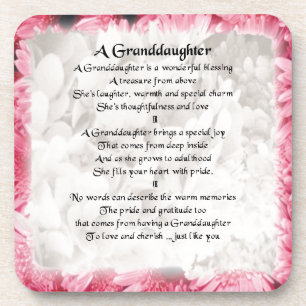 Granddaughter Poem - Pink Floral Design Coaster