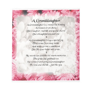 Granddaughter Poem - Pink Floral Design Notepad