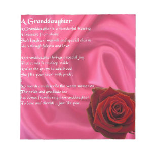 Granddaughter Poem - pink silk & rose Notepad