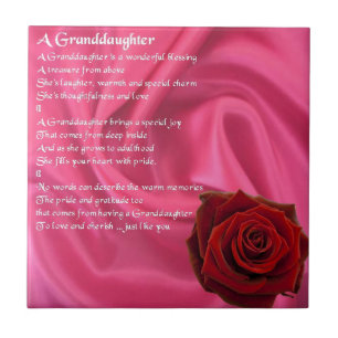 Granddaughter Poem - pink silk & rose Tile