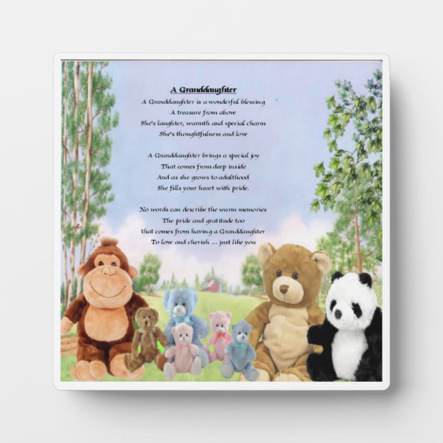 Granddaughter Poem Plaque - Cuddly Toys  Design (Front)