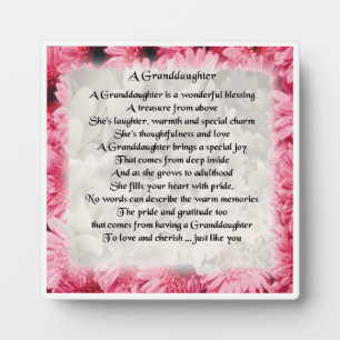 Granddaughter Poem Plaque - Pink Floral Design