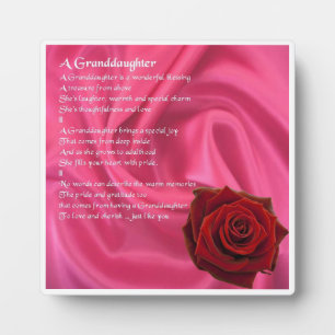 Granddaughter Poem Plaque - Pink Silk & Rose