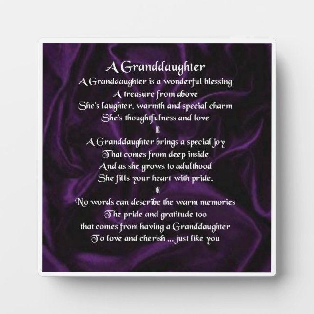 Granddaughter Poem Plaque  -  Purple  Silk Design (Front)