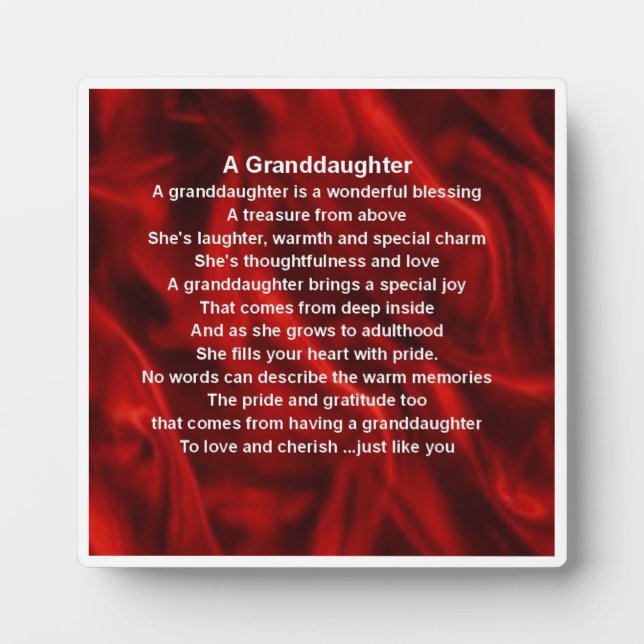 Granddaughter Poem Plaque  -  Red  Silk Design (Front)