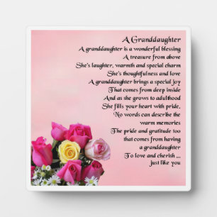 Granddaughter Poem Plaque - Roses Design