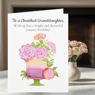 Granddaughter Purple Carnations January Birthday Card