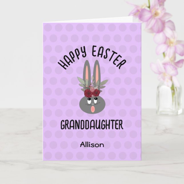 Granddaughter Purple Easter Bunny Personalised Card (Orchid)