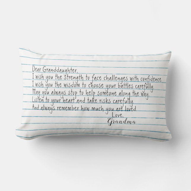 Granddaughter  Quote On Notebook Paper Lumbar Cushion (Front)