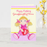 Granddaughter rag doll first birthday card<br><div class="desc">Whimsical girls ragdoll painted birthday greetings card,  ideal for a little girl's birthday. Cute pink,  red,  purple,  yellow and white colours. Personalise with your own granddaughter's name and age. Original watercolor painting and design by Sarah Trett for www.mylittleeden.com on Zazzle.</div>