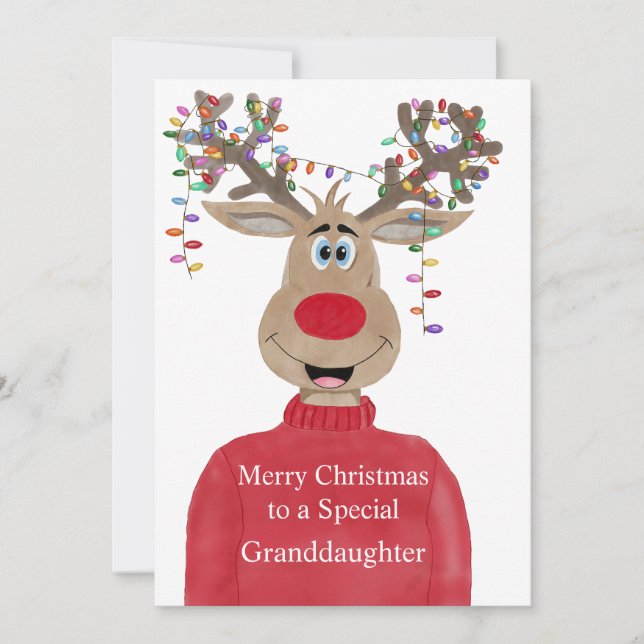 Granddaughter Reindeer Christmas Customisable  Holiday Card (Front)