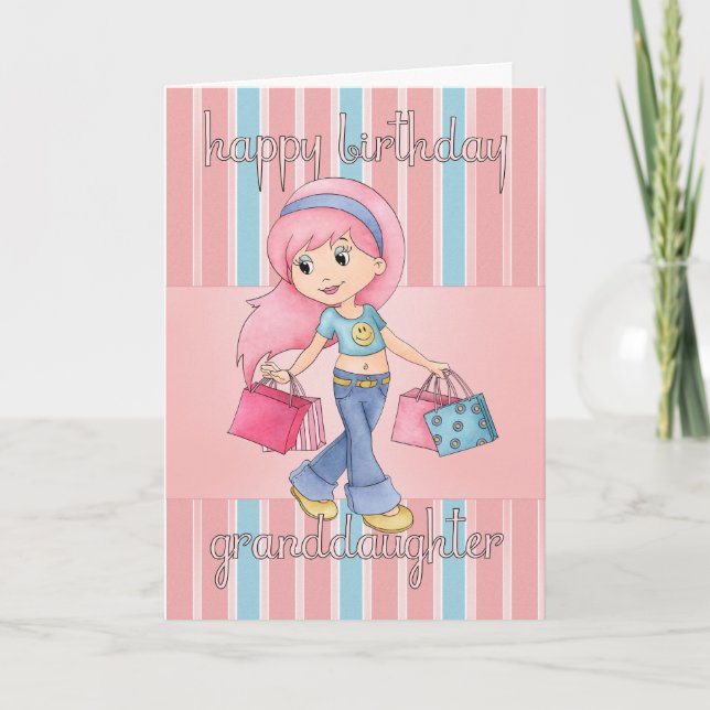 Granddaughter Shopping Birthday Card - Cute Female (Front)