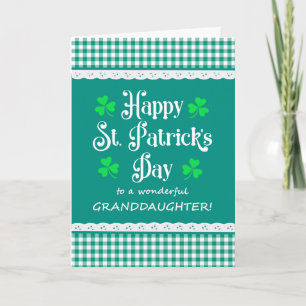 Granddaughter St Patrick's Shamrocks Green Checks Card