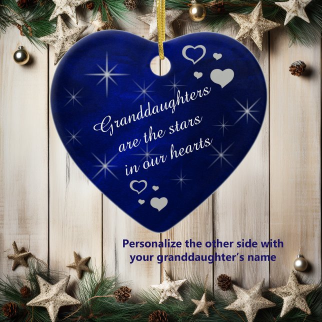 Granddaughter Star Heart Keepsake Ceramic Tree Decoration (Creator Uploaded)