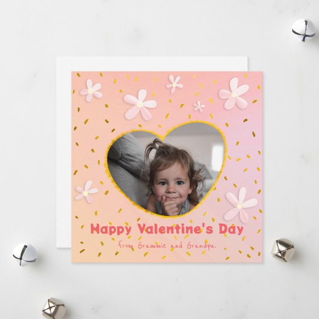 Granddaughter Sweet Flowers Valentine's Day Photo Holiday Card (Front/Back In Situ)