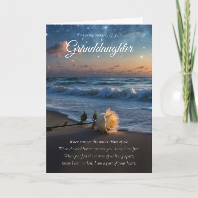 Granddaughter Sympathy Condolences Beach and Rose Card (Front)