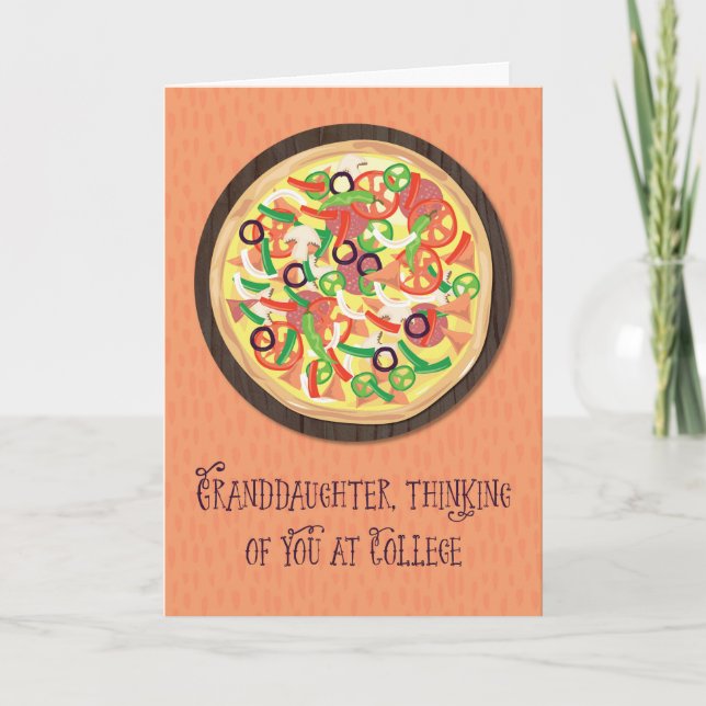 Granddaughter Thinking of you at College Pizza Card (Front)