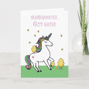 Granddaughter Unicorn Easter Wishes with Chicks Card