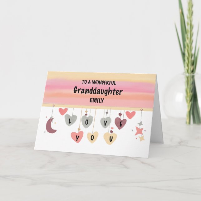 Granddaughter Valentine Hearts Moon Stars Card (Front)