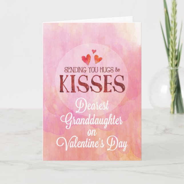 Granddaughter Valentine Sending Hugs and Kisses Card (Front)